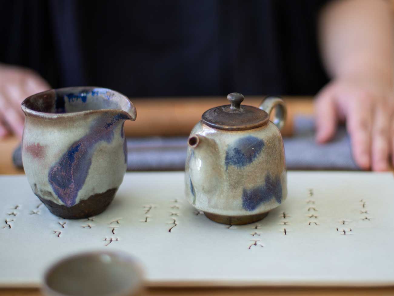 Cloud Three, Shino + Cobalt Glazed Wood-fired teapot.