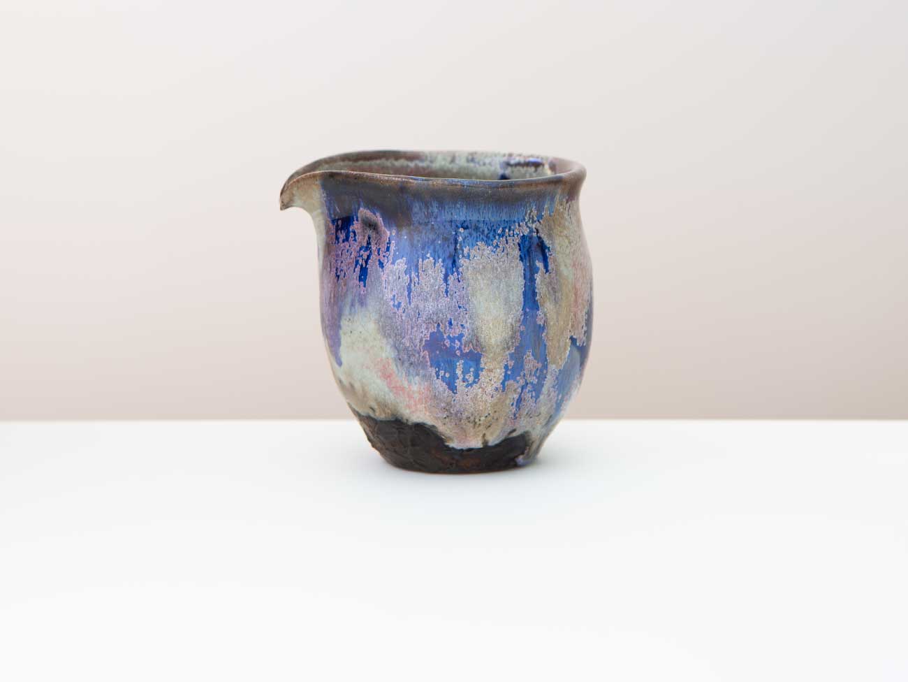 Cobalt Server, Four. Shino glazed, with cobalt and plum chun.