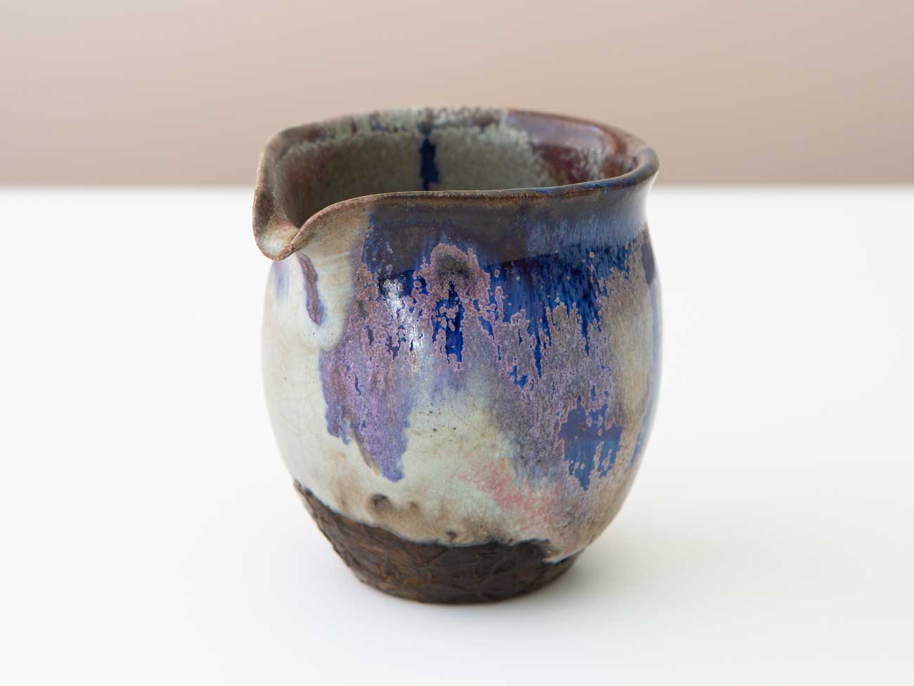 Cobalt Server, Four. Shino glazed, with cobalt and plum chun.