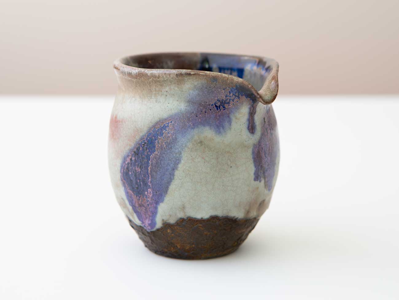Cobalt Server, Four. Shino glazed, with cobalt and plum chun.