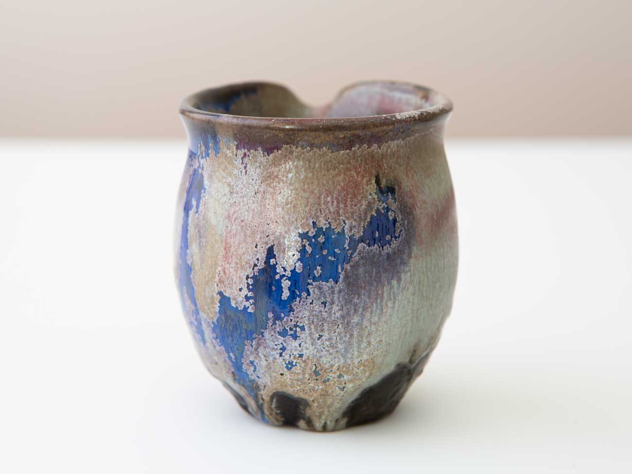 Cobalt Server, Four. Shino glazed, with cobalt and plum chun.
