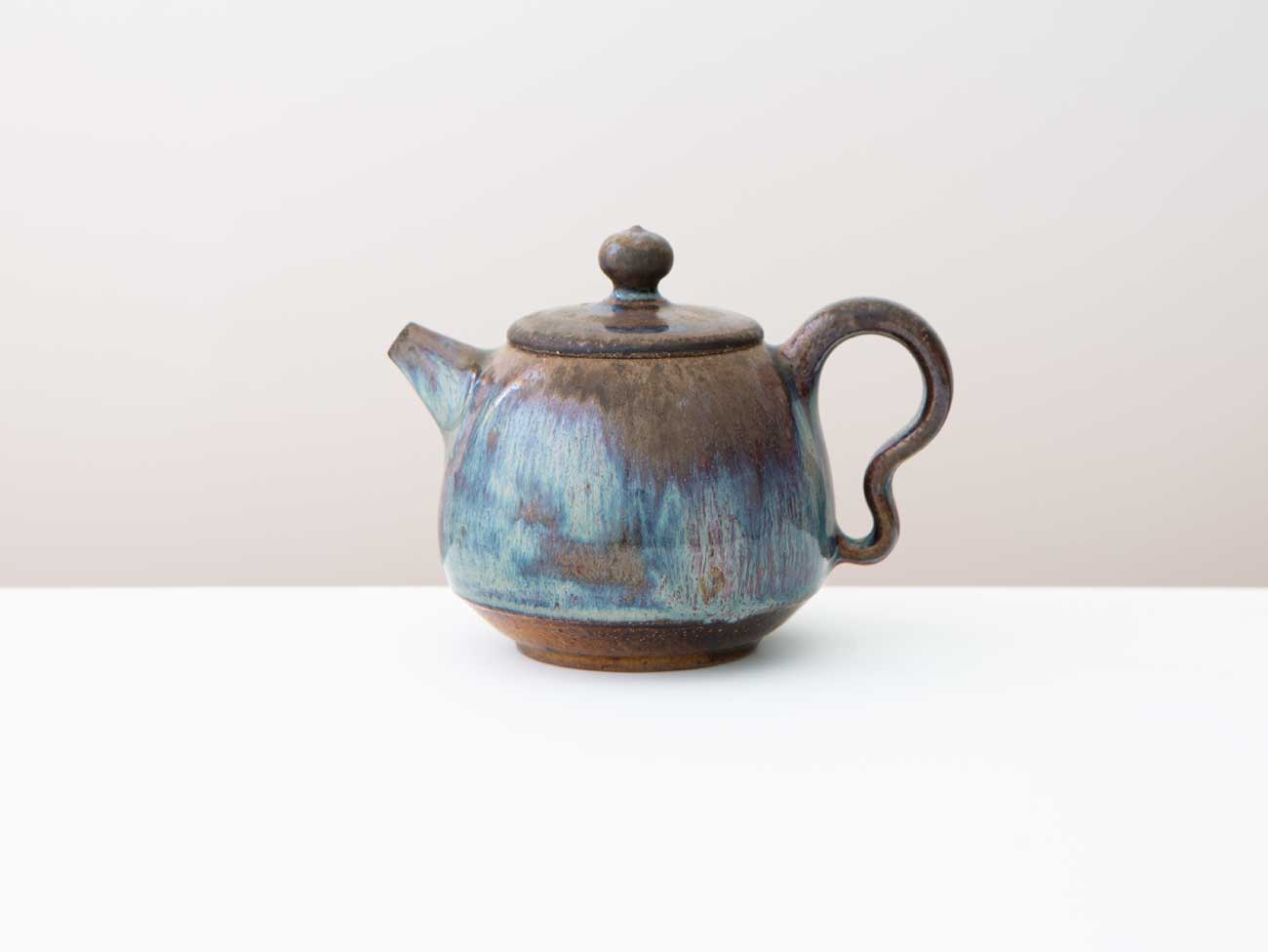 Glacial. Shino and Cobalt glazed wood-fired teapot.