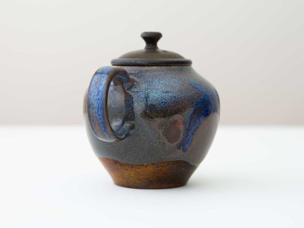 Midnight. Shino and Cobalt glazed wood-fired teapot.