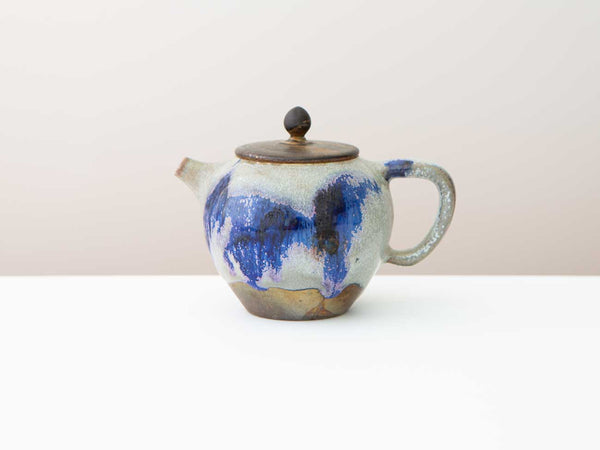 Cloud, Shino + Cobalt Glazed Wood-fired teapot.