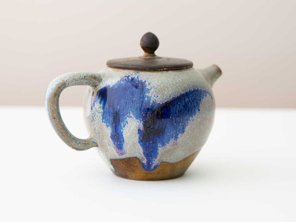 Cloud, Shino + Cobalt Glazed Wood-fired teapot.
