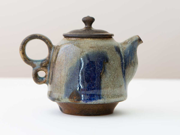 Cloud Three, Shino + Cobalt Glazed Wood-fired teapot.