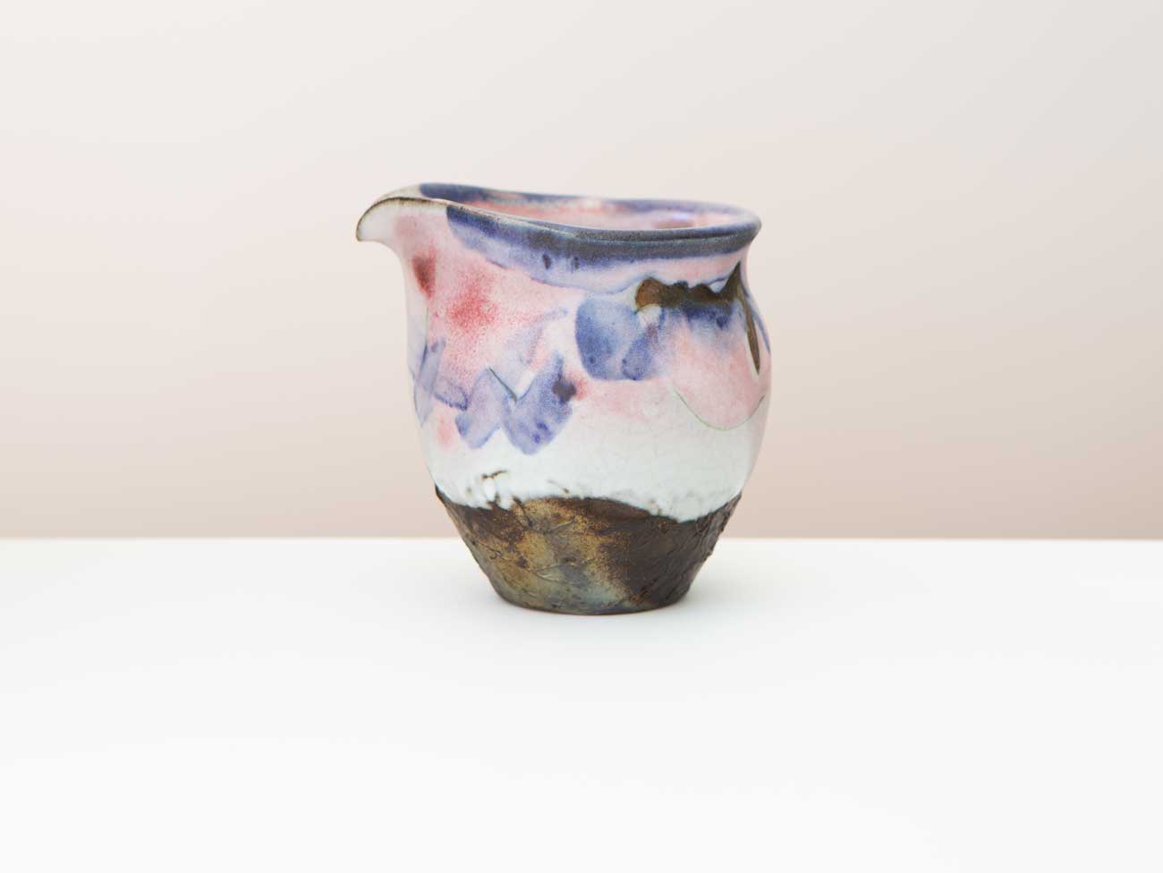 Cobalt Server, Three. Shino glazed, with cobalt and plum chun.
