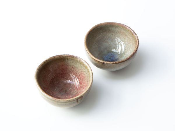 A Pair of Red & Blue Cups, wood-fired. Liao Guo Hua.