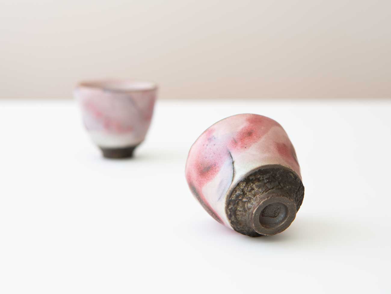 A Pair of Blush Cups. Wood-fired. Shino and Cobalt.