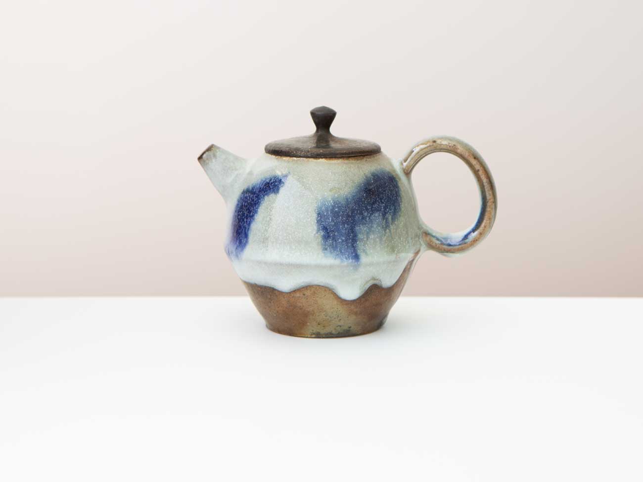 Cloud Five, Shino + Cobalt Glazed Wood-fired teapot.