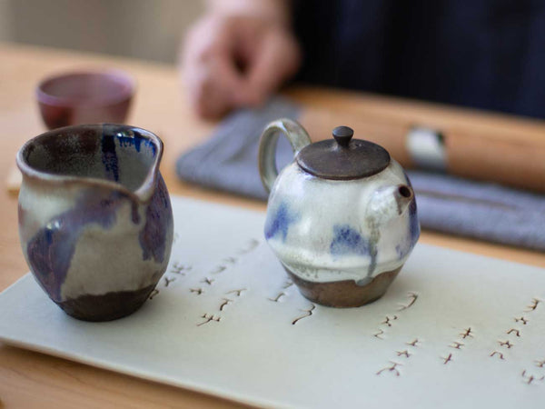 Cloud Five, Shino + Cobalt Glazed Wood-fired teapot.