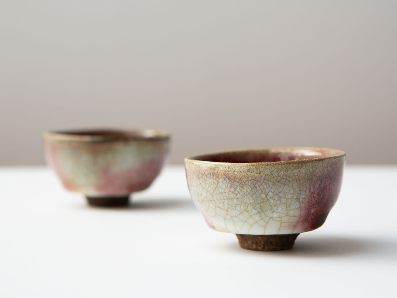 A Pair of Rose Cups, Three. wood-fired. Liao Guo Hua.