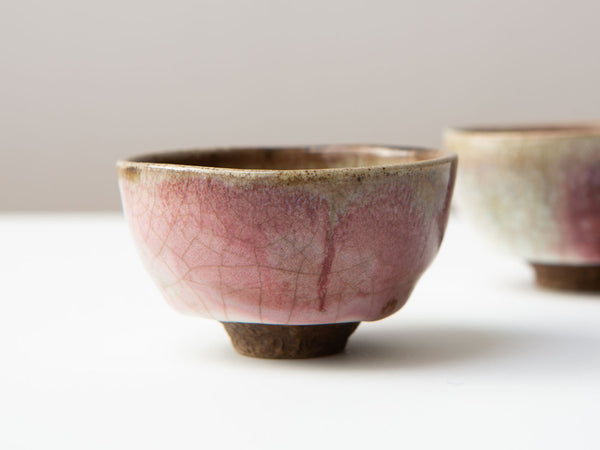 A Pair of Rose Cups, Three. wood-fired. Liao Guo Hua.