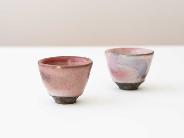 A Pair of Blush Cups. Wood-fired. Shino and Cobalt.