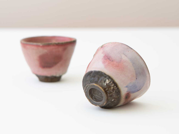 A Pair of Blush Cups. Wood-fired. Shino and Cobalt.