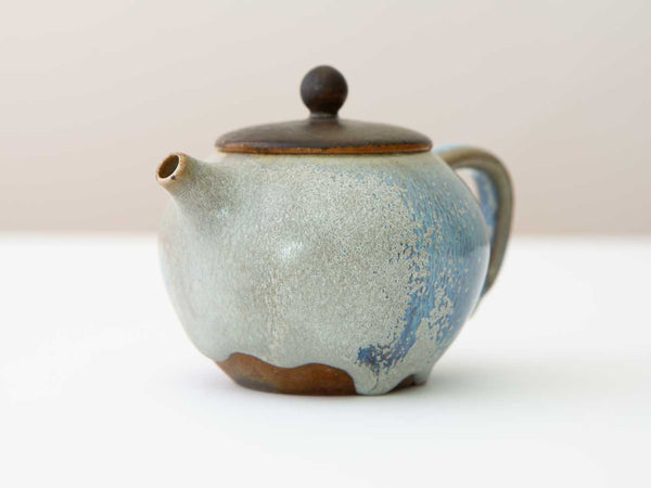 Drip. Shino and Cobalt glazed wood-fired teapot.
