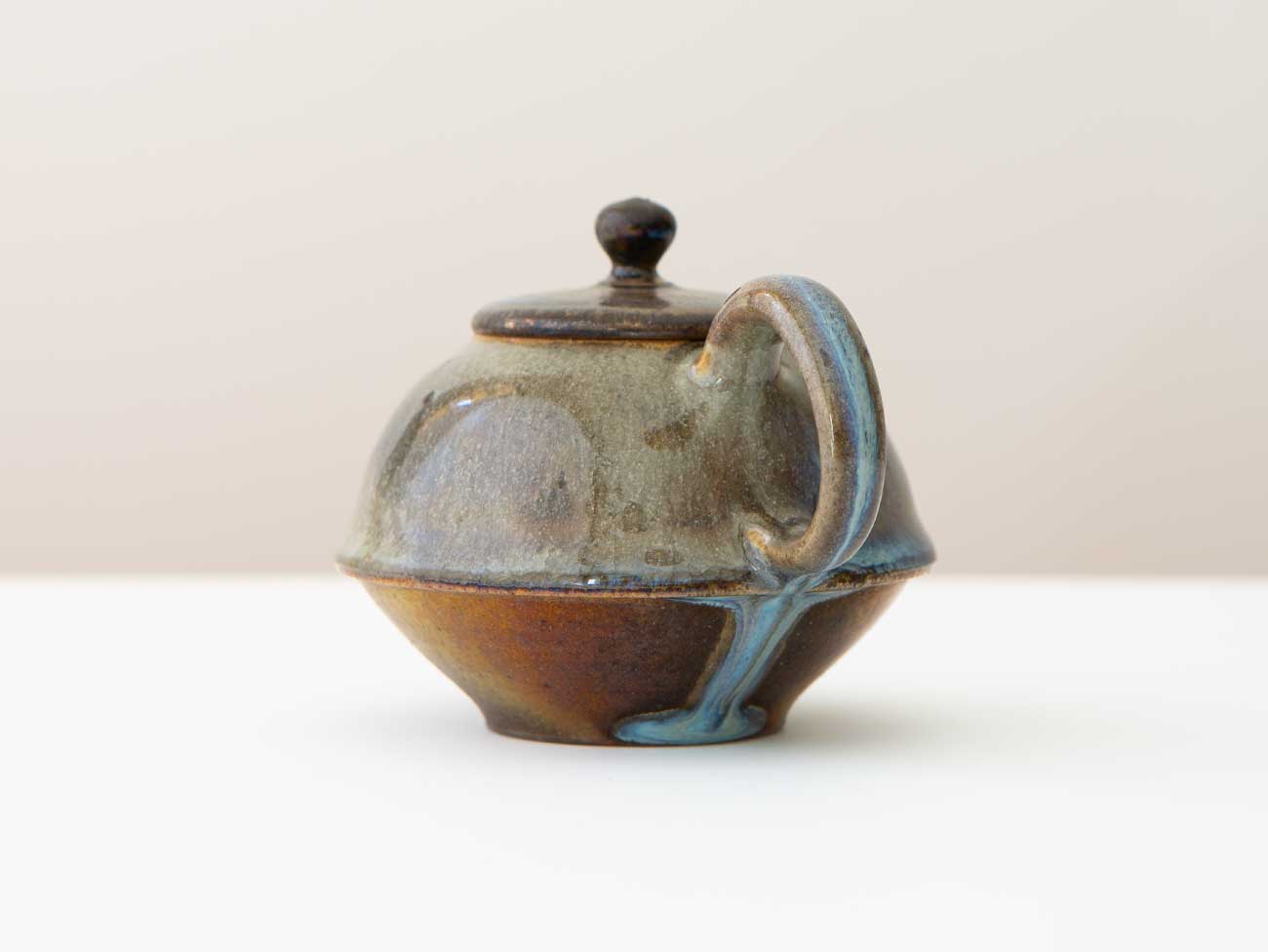 Waterfall. Shino and Cobalt glazed wood-fired teapot.