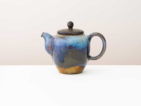 Cascades. Shino and Cobalt glazed wood-fired teapot.