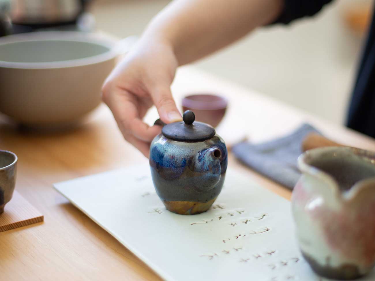 Cobalt Study. Shino and Cobalt glazed wood-fired teapot.