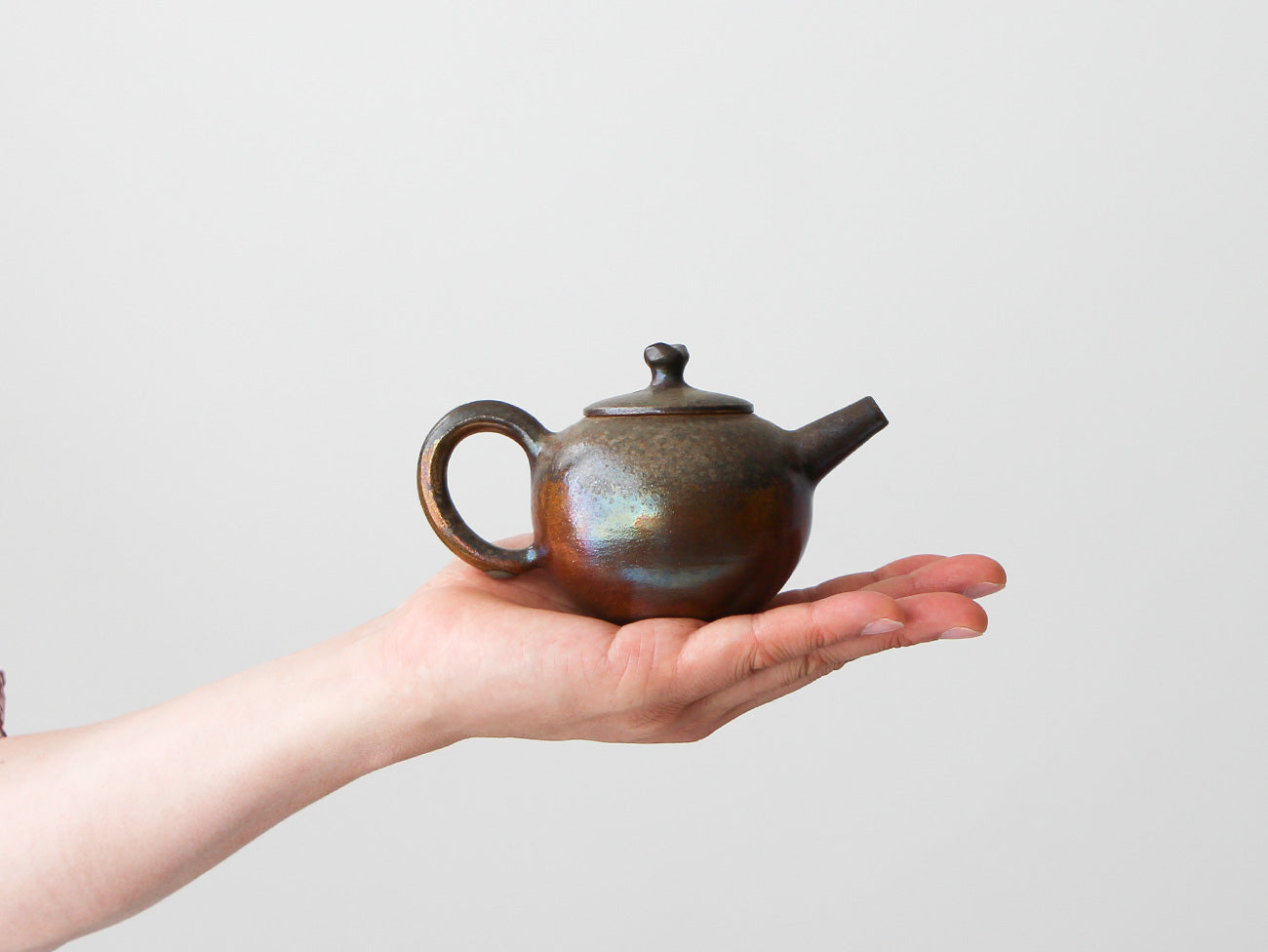 Anagama woodfired top handled ceramic teapot with copper patinated discount handle Wabi sabi rustic pottery Dobin clay tea pot patina Hostess gift